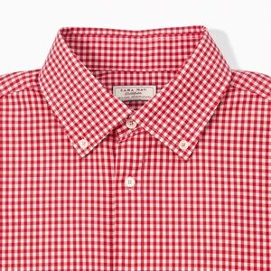 Zara Men's Checkered Read and White Button Down Shirt Size XL Slim Fit